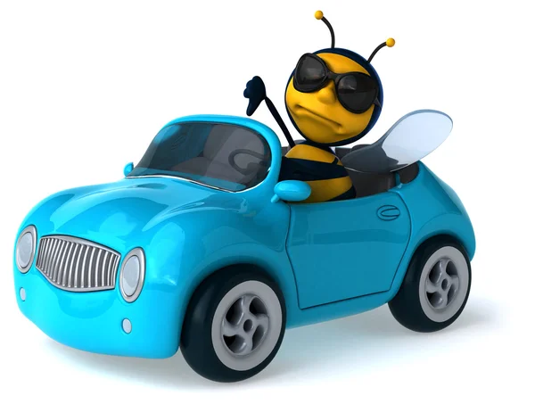 Весела мультяшна бджола в машині — стокове фото