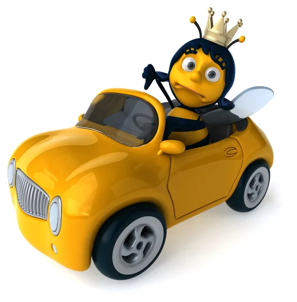 Divertida abelha dos desenhos animados no carro — Fotografia de Stock