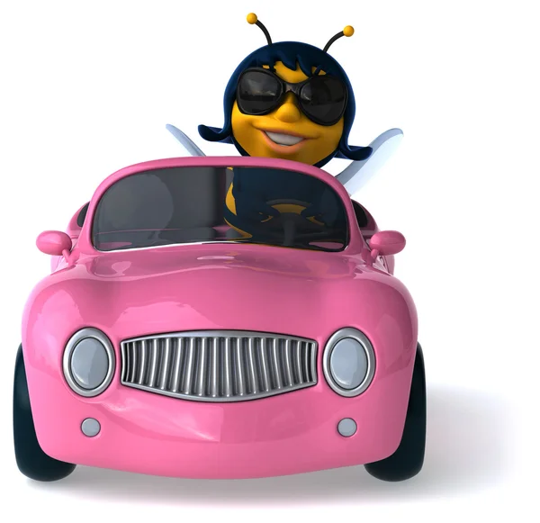 Fun cartoon bee in car — Stock Photo, Image