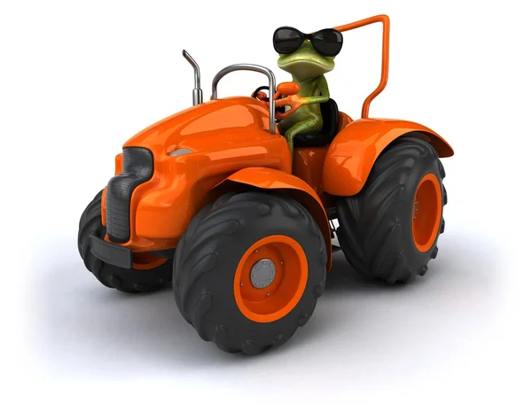 Fun cartoon frog in tractor — Stock Photo, Image