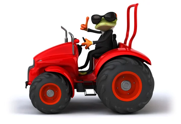 Divertida rana de dibujos animados en tractor — Foto de Stock