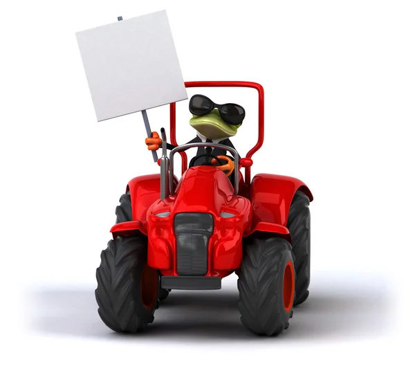 Fun grenouille dessin animé en tracteur — Photo
