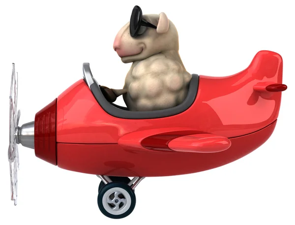 Fun cartoon sheep in airplane — Stock Photo, Image