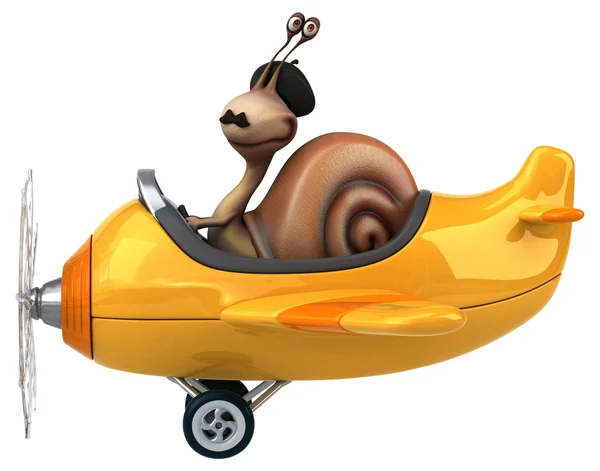 Fun cartoon snail on airplane — Stock Photo, Image