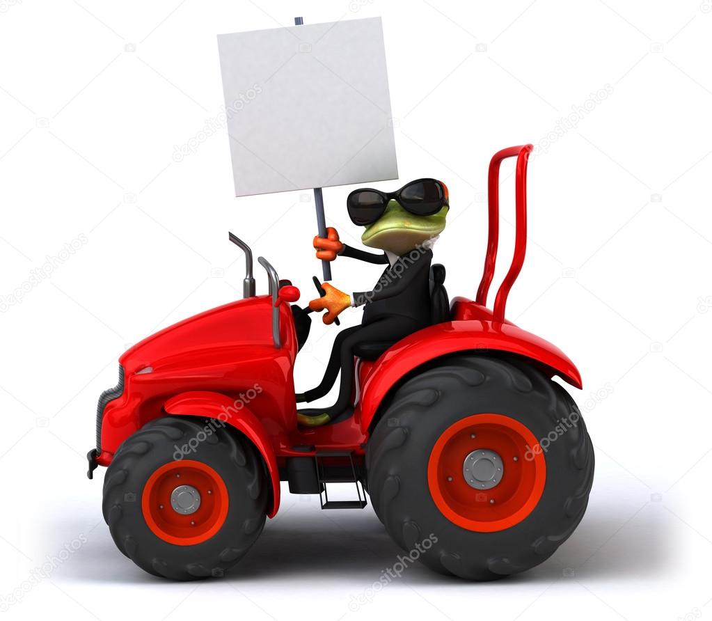 Fun cartoon frog in tractor