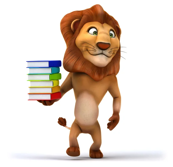 Fun lion with books — Stock Photo, Image