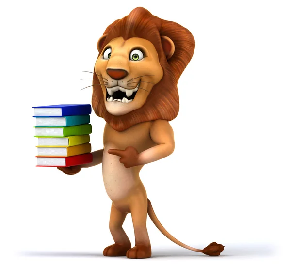 Fun lion with books — Stock Photo, Image