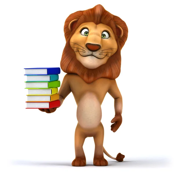 Fun lion with books — Stock Photo, Image