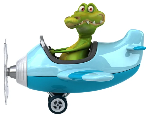 Fun crocodile in airplane — Stock Photo, Image