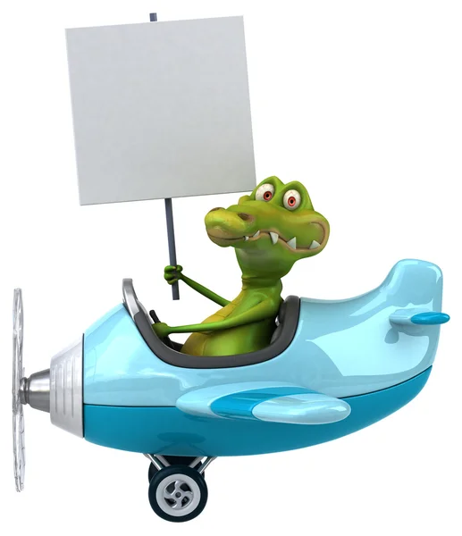 Fun crocodile in airplane — Stock Photo, Image