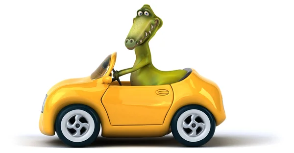 Dinossauro divertido no carro — Fotografia de Stock