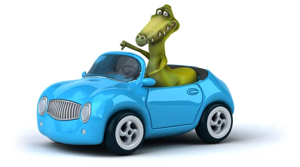 Divertido dinosaurio en coche — Foto de Stock