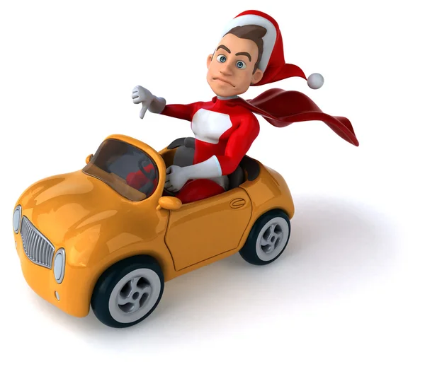 Diversão Papai Noel no carro — Fotografia de Stock