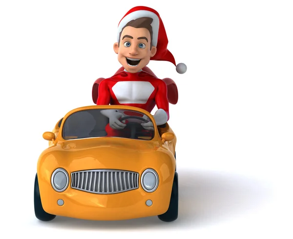 Diversão Papai Noel no carro — Fotografia de Stock