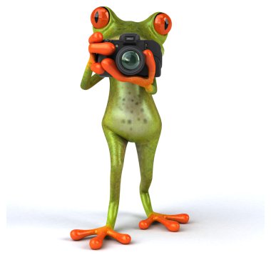 Komik kurbağa ile fotoğraf makinesi