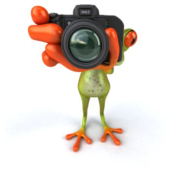 Komik kurbağa ile fotoğraf makinesi