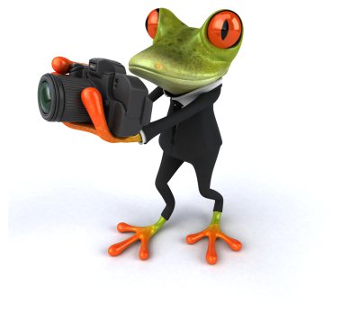 Komik kurbağa ile fotoğraf makinesi