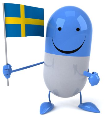 Eğlenceli karikatür mavi hap