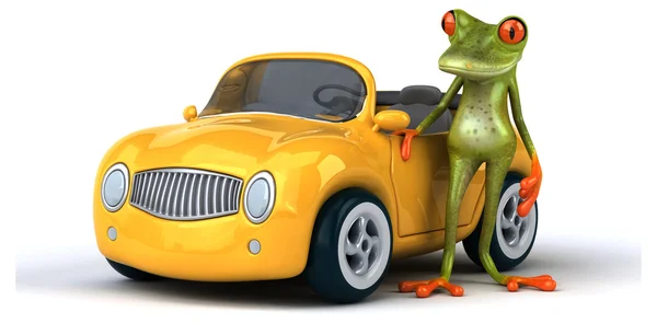 Веселая лягушка с машиной — стоковое фото