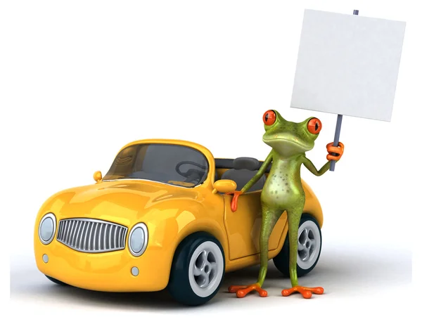 Araba ile eğlenceli kurbağa — Stok fotoğraf