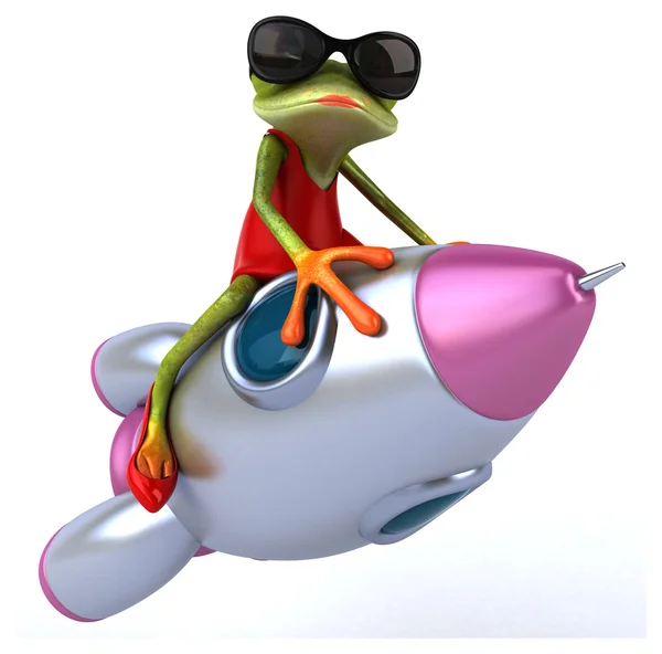 Fun frog on rocket — Stock Photo, Image