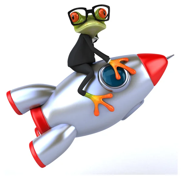 Fun frog on rocket — Stock Photo, Image