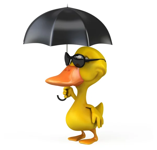 Fun cartoon duck with umbrella — Stock Photo, Image