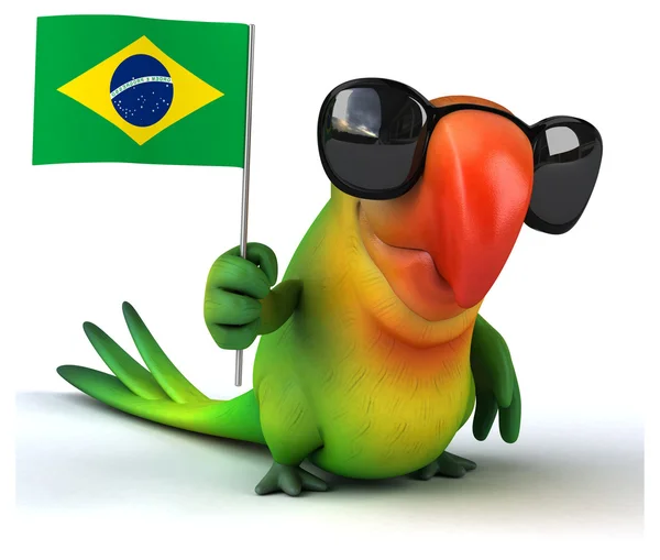Διασκέδαση παπαγάλος με σημαία Βραζιλία — Φωτογραφία Αρχείου