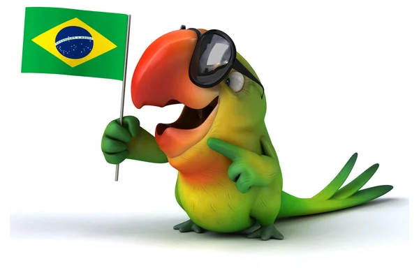 Divertido loro con bandera de Brasil — Foto de Stock