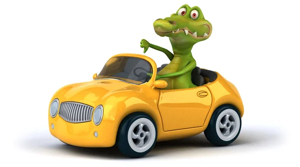 Funny crocodile in car — Stock Photo, Image