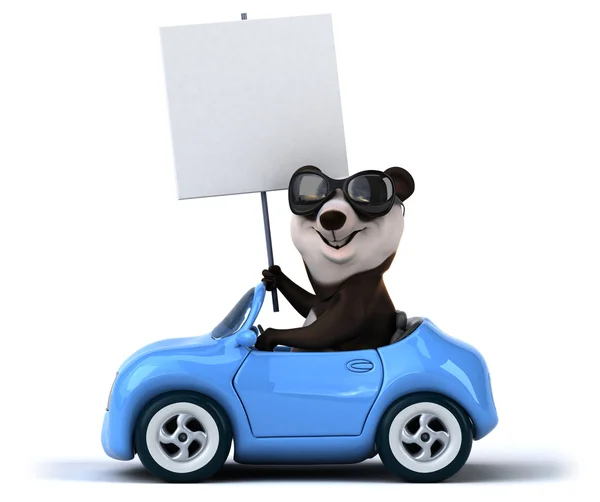 Diversão dos desenhos animados panda no carro — Fotografia de Stock