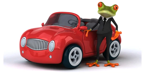 Fun frog in car — Stock Photo, Image