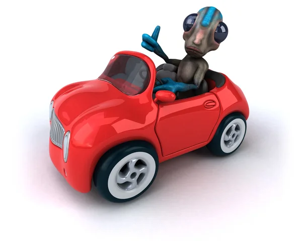 Funny alien in car — Stock Photo, Image