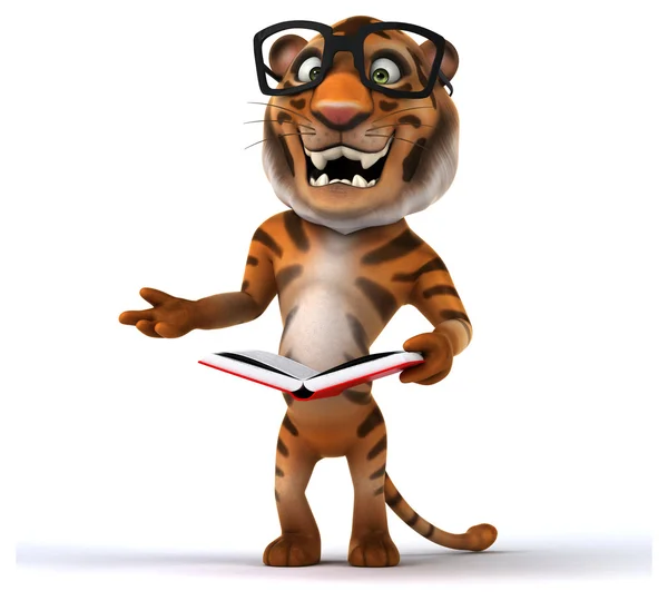 Tigre engraçado com livro — Fotografia de Stock