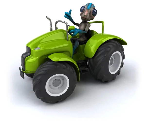 Funny alien in tractor — Stock Photo, Image