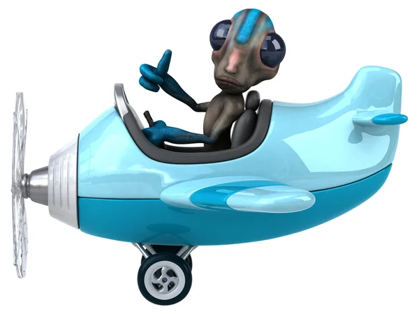 Funny alien in aeroplane — Stock Photo, Image