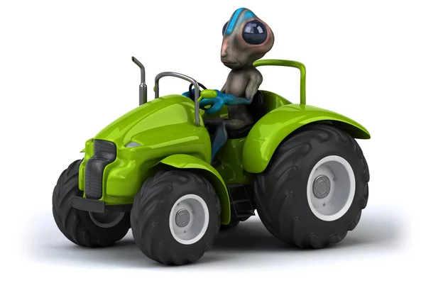 Funny alien in tractor — Stock Photo, Image