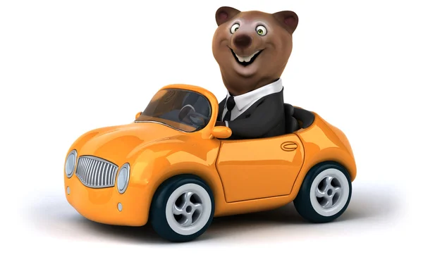 Divertido urso de desenho animado no carro — Fotografia de Stock