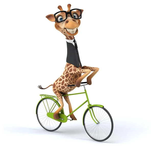 Lustige Giraffe auf dem Fahrrad — Stockfoto