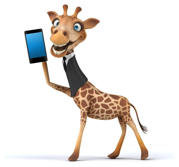 Kul giraff med smartphone — Stockfoto