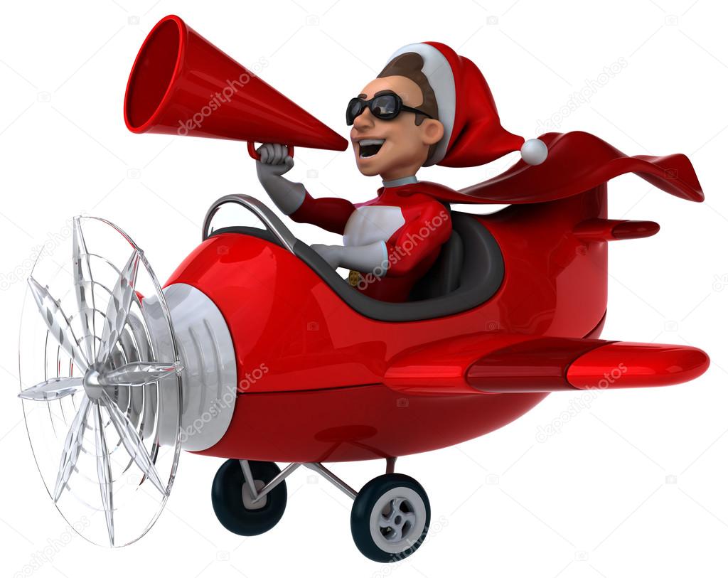 Fun Santa Claus in airplane