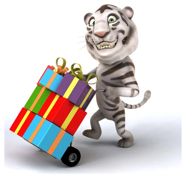 Веселий тигр з подарунками — стокове фото