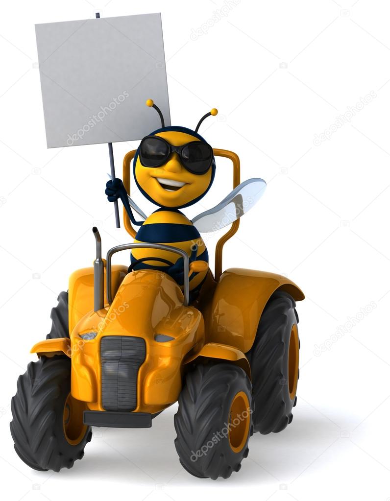 Fun yellow bee on white