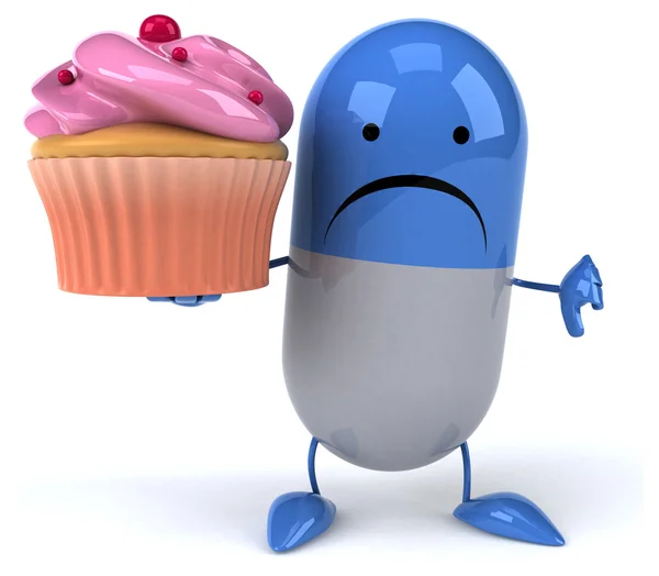Sad Pill with cake — Stock Photo, Image
