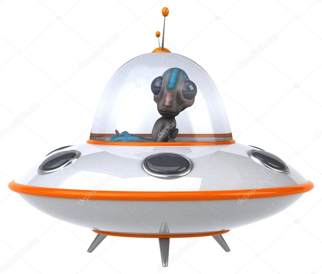 Funny alien in spaceship