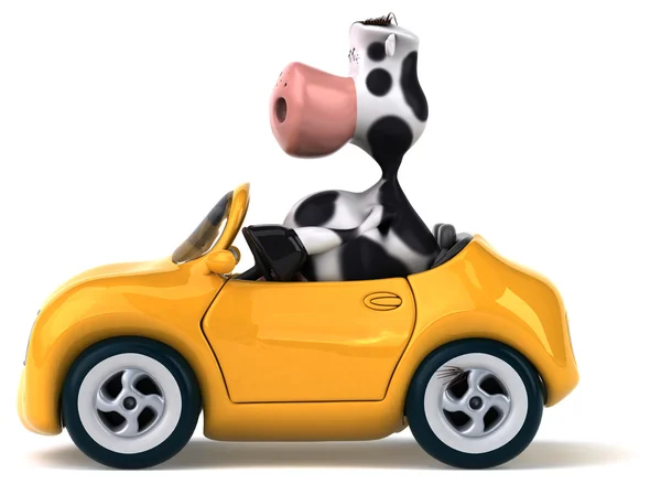 Vaca engraçada no carro — Fotografia de Stock