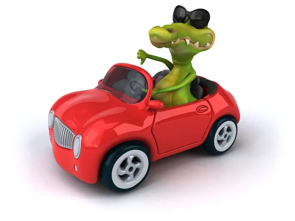 Crocodile drôle dans la voiture — Photo