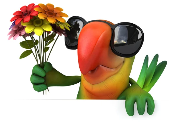 Kul papegoja med blommor — Stockfoto