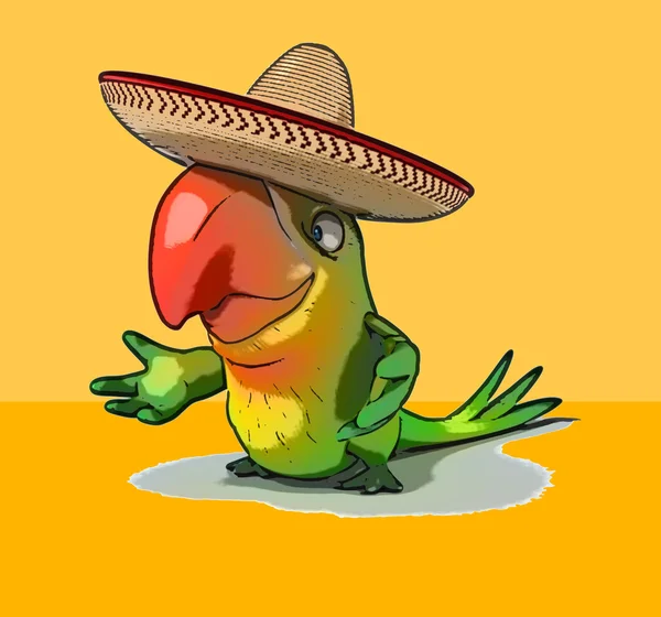 Веселый попугай с сомбреро — стоковое фото