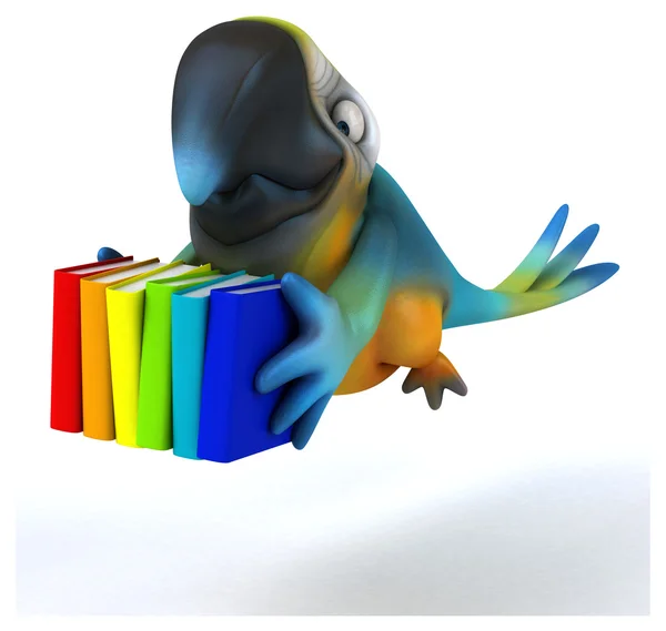 Fun parrot with books — Stock Photo, Image